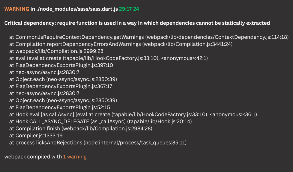 Decoding the Webpack “Critical Dependency” Warning with sass.dart.js